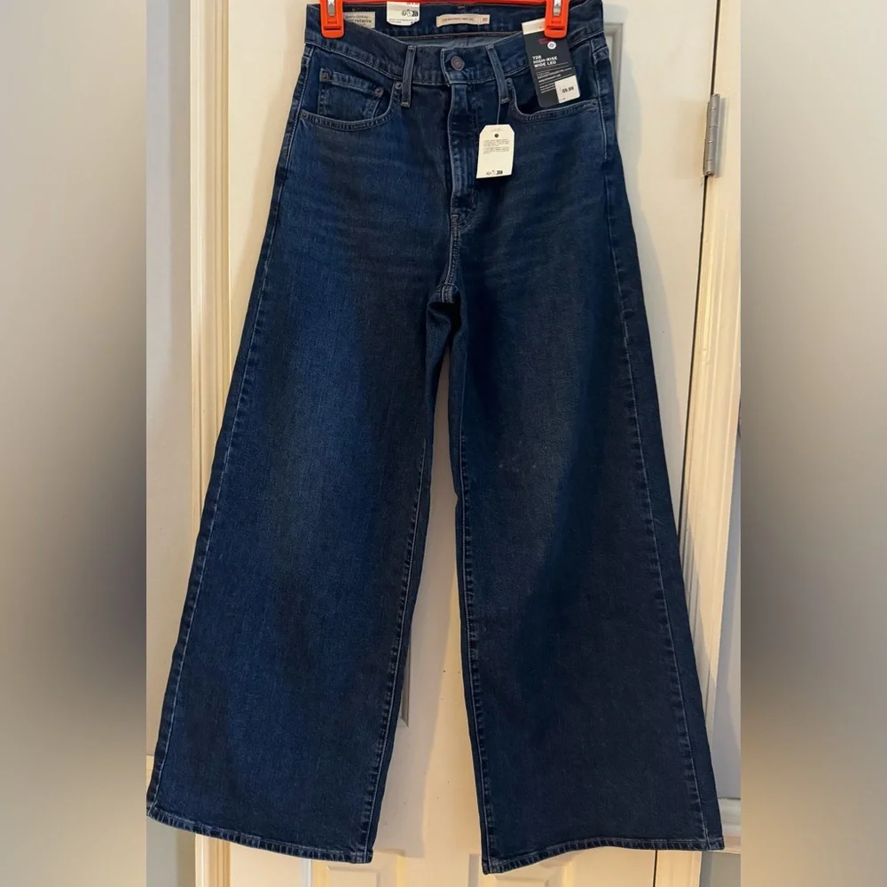 Levi's 728 Dark Blue Wide Leg Flare Jeans